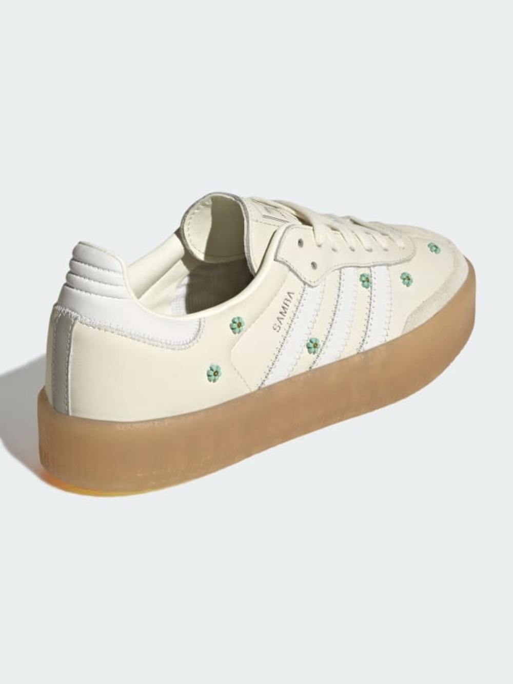 Adidas Cream Sambae Sneakers with Gum Platform and Mint Flower Accents 8.5 New - Picture 4 of 5
